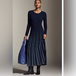 Anthropologie Long Sleeve Slim Sweater Navy Maxi Dress